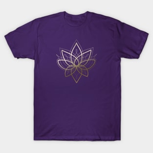 Lace lotus flower mandala on purple background by blacklinesw9 T-Shirt